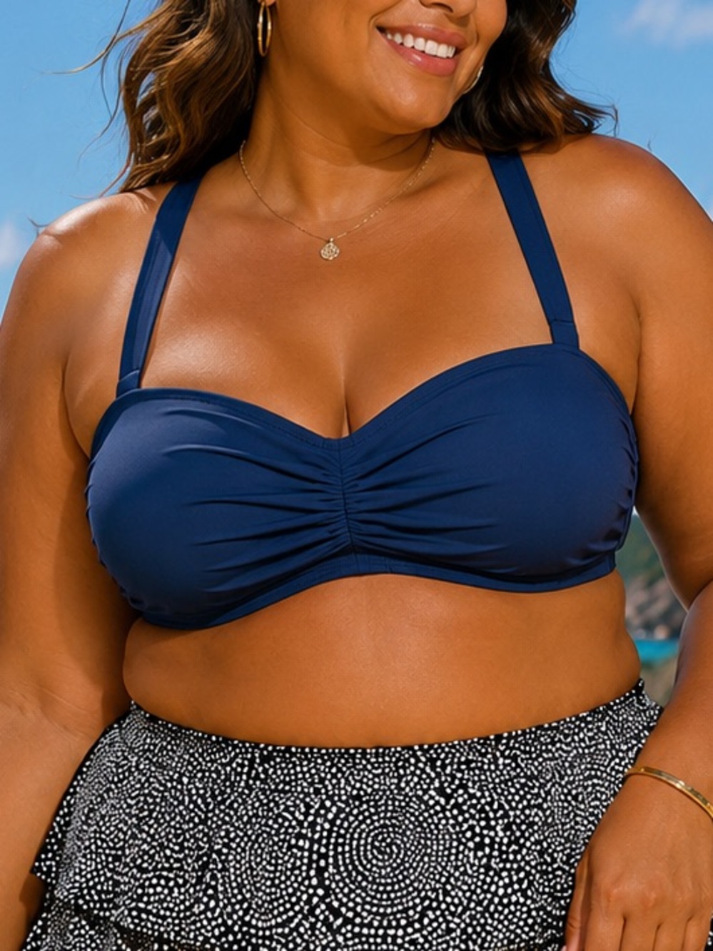 Shirred Bandeau Bikini Top in navy blue 14w